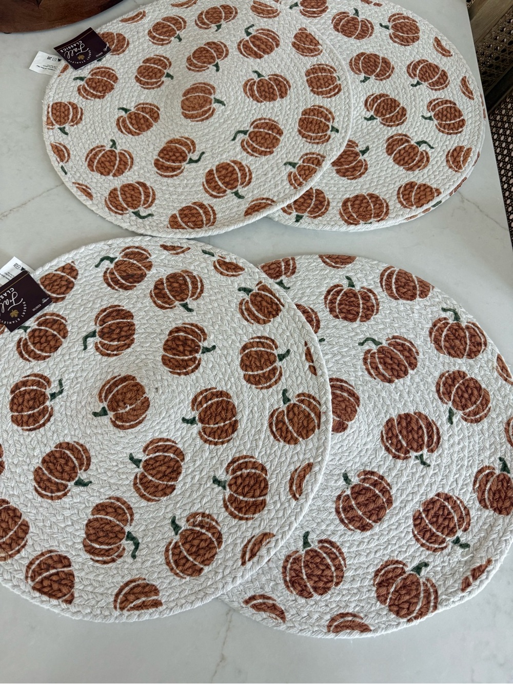 Pumpkin Print Round Placemat Set - White and Brown